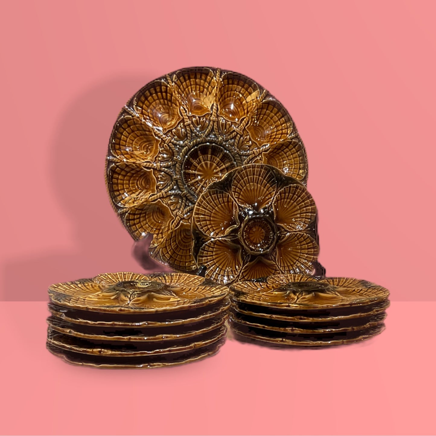 French Majolica Oyster Plates & Platter