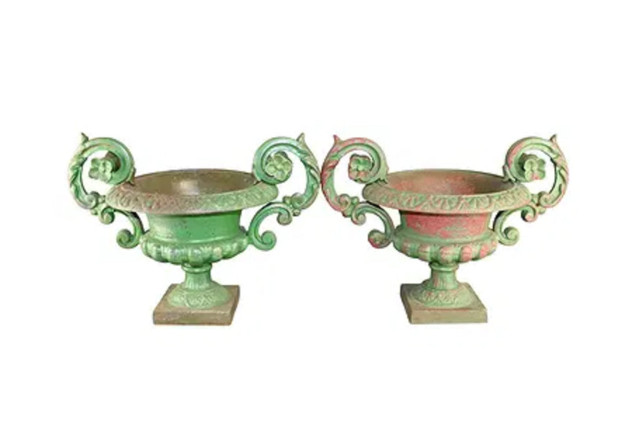 Pair Cast Iron Urns