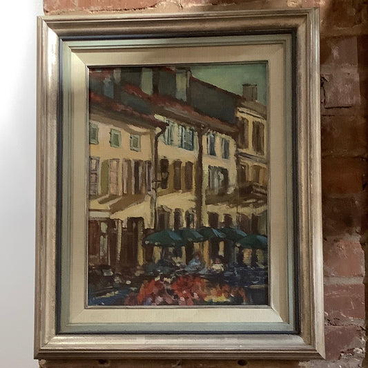 French cafe scene oil on canvas