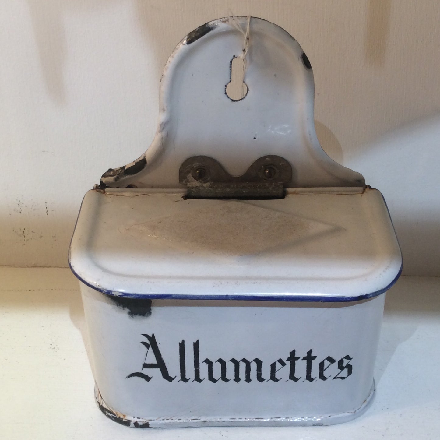 French Metalware Allumettes Keeper - Hanging Match Tin with Strike