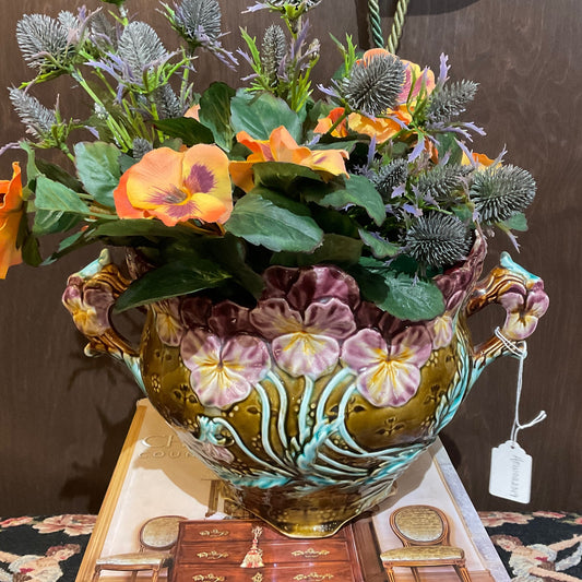 French Majolica Cache Pot