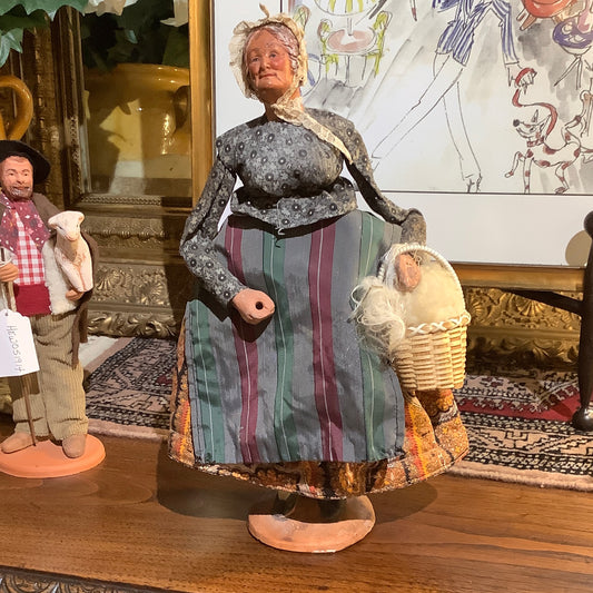 Old Lady with basket of wool Santon